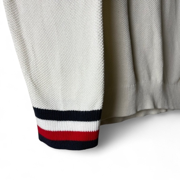 Tommy Hilfiger XXL White Quarter Zip Sweater Waffle Knit Red Blue Trim - Picture 3 of 7